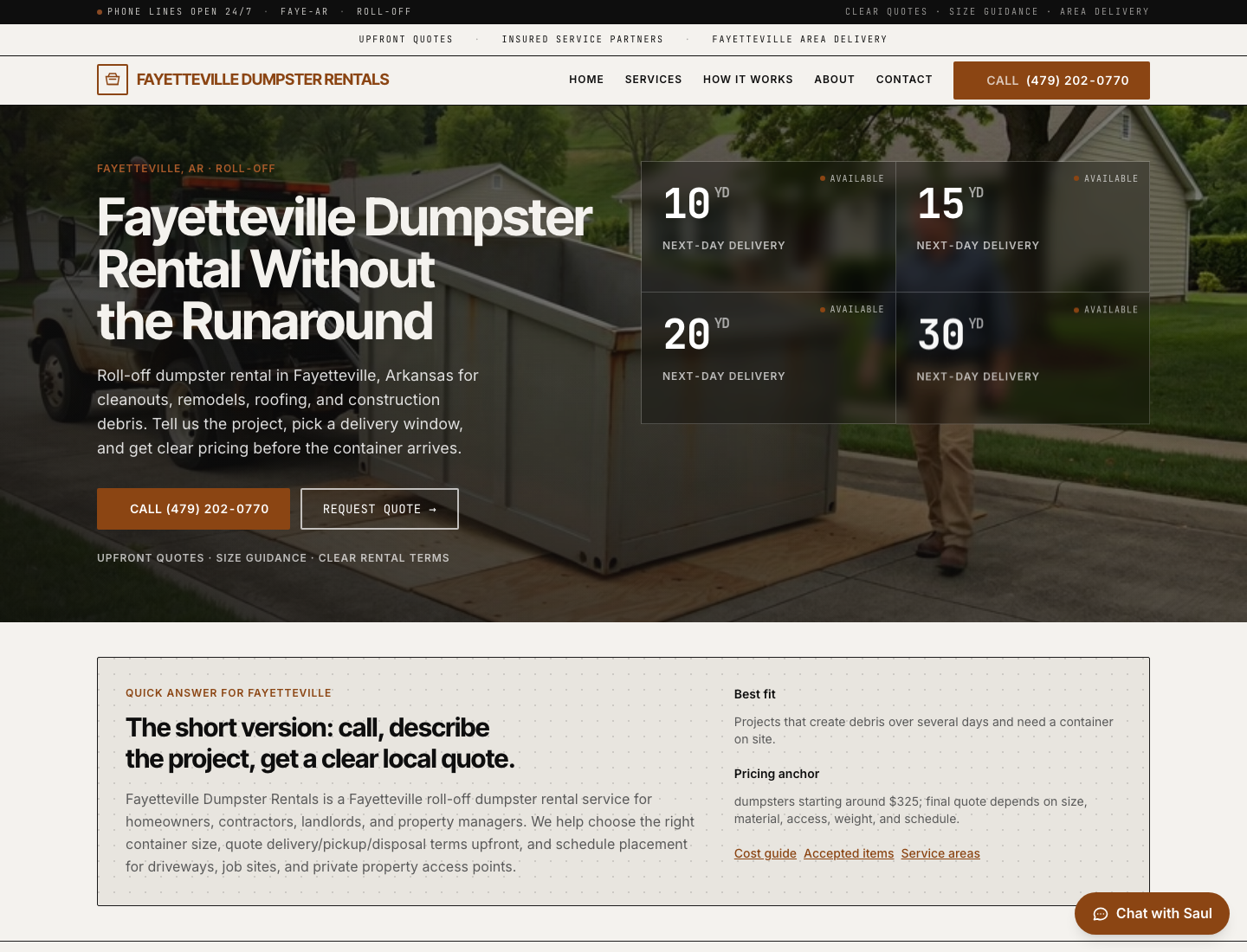 Fayetteville Rolloff website screenshot