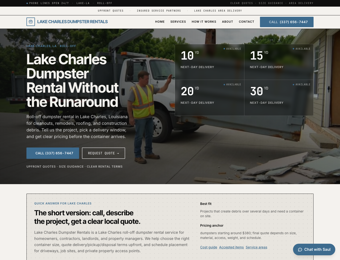 Lake Charles Dumpster website screenshot